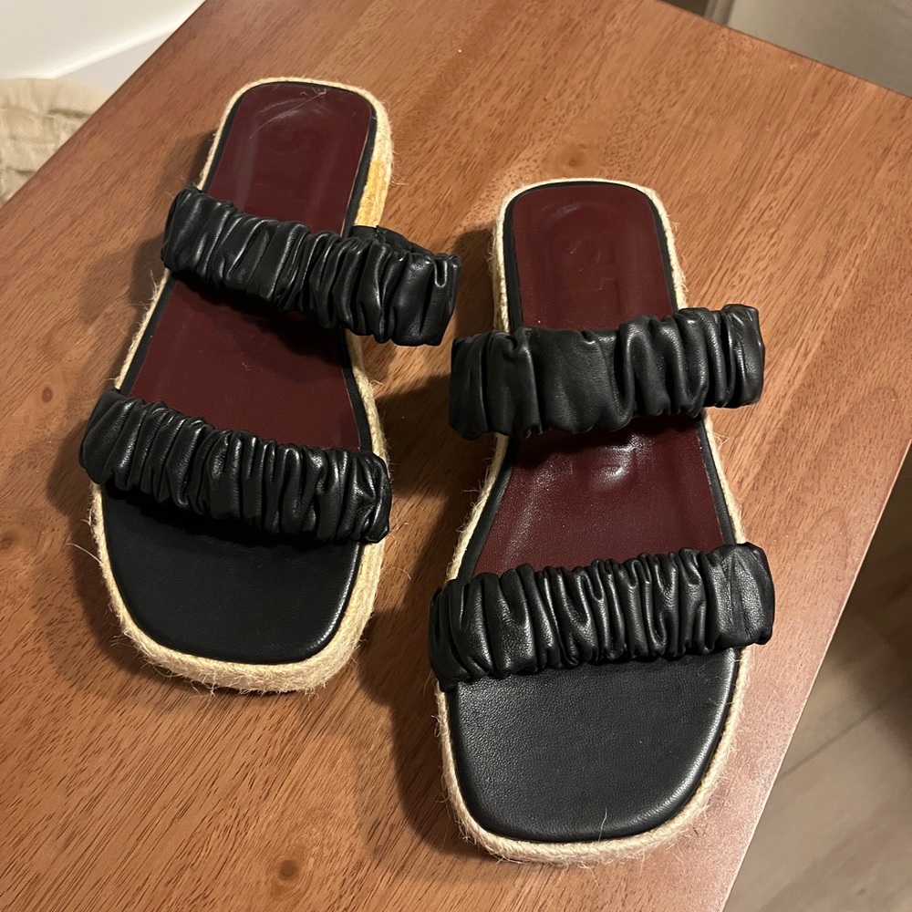 Staud Black Leather Women's Slide Sandals. Brand new